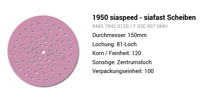 1950 SiaSpeed Schleifscheiben 81-Loch 150mm (VPE: 100Stk.)